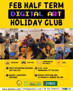 Happy Holidays🎉🎨✨ FEB HALF TERM FUN IS HERE! ✨🎮

Join us for our 🆓 Digital Art Holiday Club, a safe & creative space for young people to socialise, learn, & chill this half term!

🗓 Wednesday 25th Feb 2026 
⏰ 4:30PM – 7:30PM 
📍 Digital Youth Hub, SBIC, 30 Tatham St, Hendon, SR1 2QD

⚡ FREE – no booking required, just walk in! 
🍪 Snacks + equipment provided

Bring your friends, your creativity, & your energy ⚡️
We can’t wait to see you there! 🙌